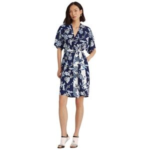 Lauren Ralph Lauren‎ | Women’s Twilight Blue White Floral Crepe Dress Size 0 NWT